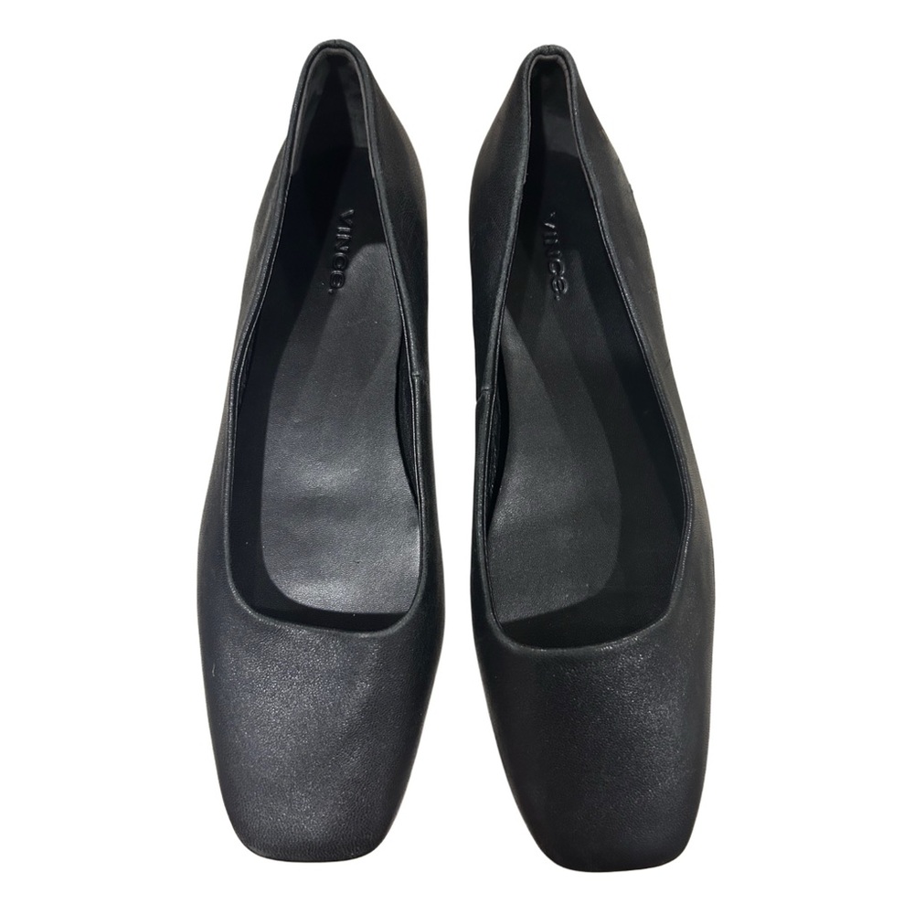 VINCE Leah Square Toe Leather Ballerina Flats | Black | Size 8.5
